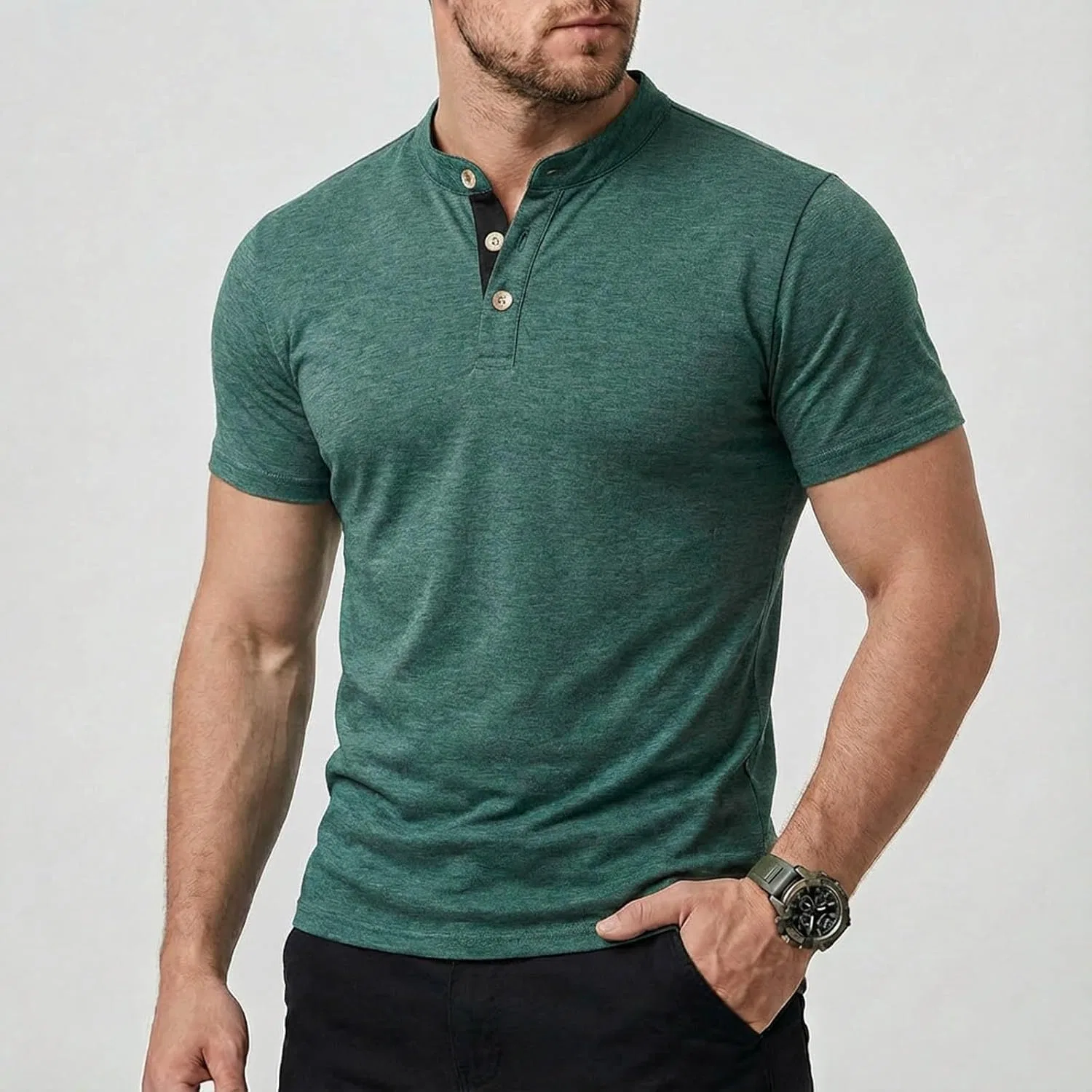 Мужская футболка с воротником короткий рукав Slim Fit, Green — фото 2