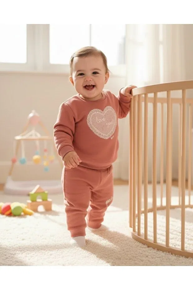 Детский комплект свитшот и брюки с принтом Heart printed Miniworld Baby, Dried Rose
