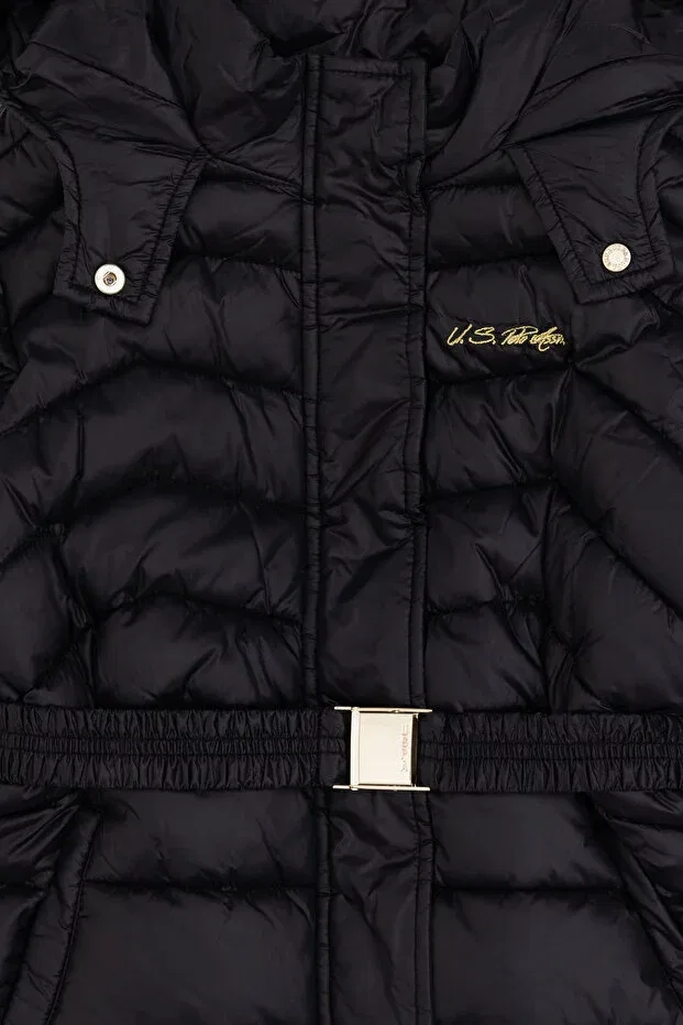 Детское пальто для девочек с капюшоном U.S. Polo Assn., Black — фото 3