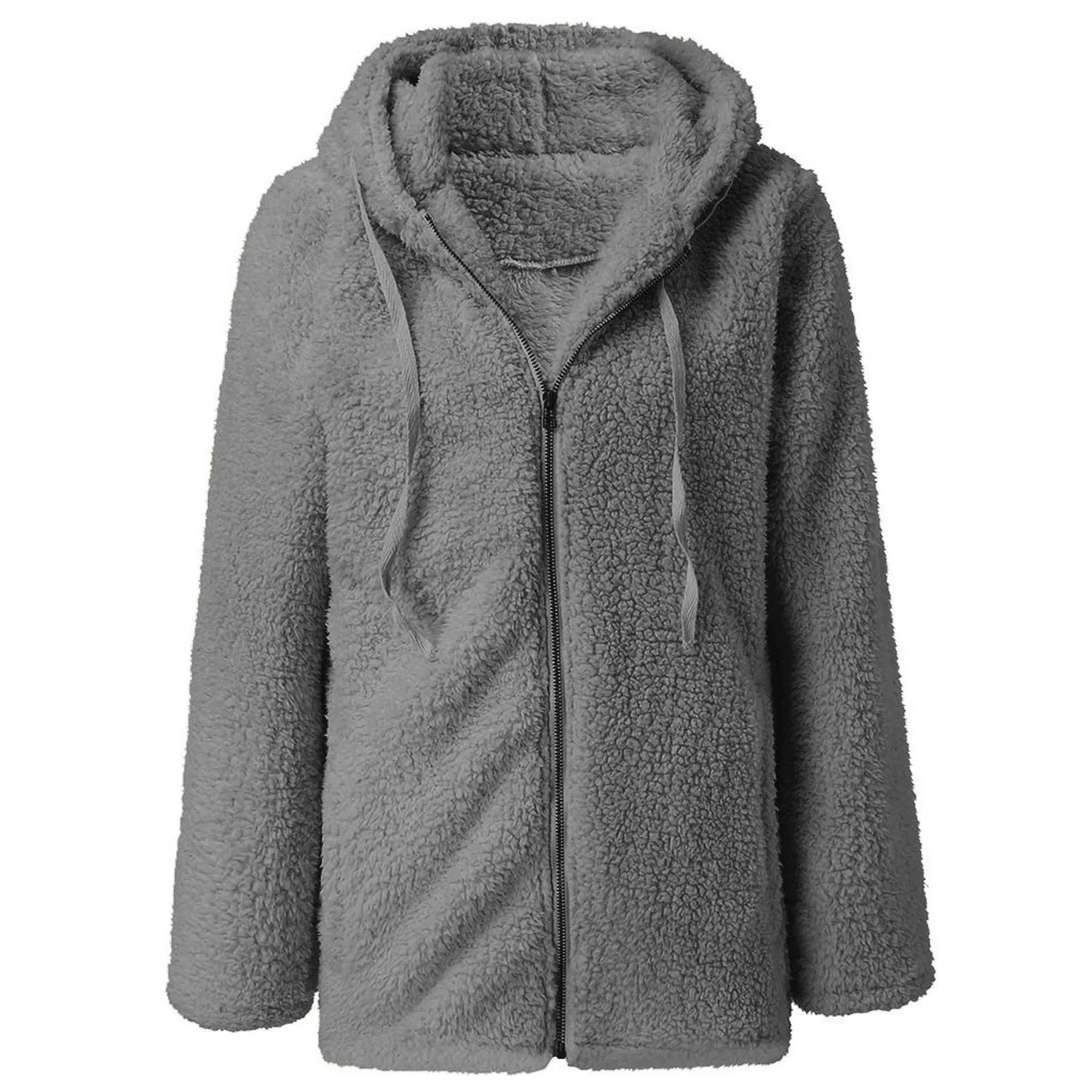 Женская куртка с капюшоном из флиса Y2K Streetwear, dark grey — фото 4