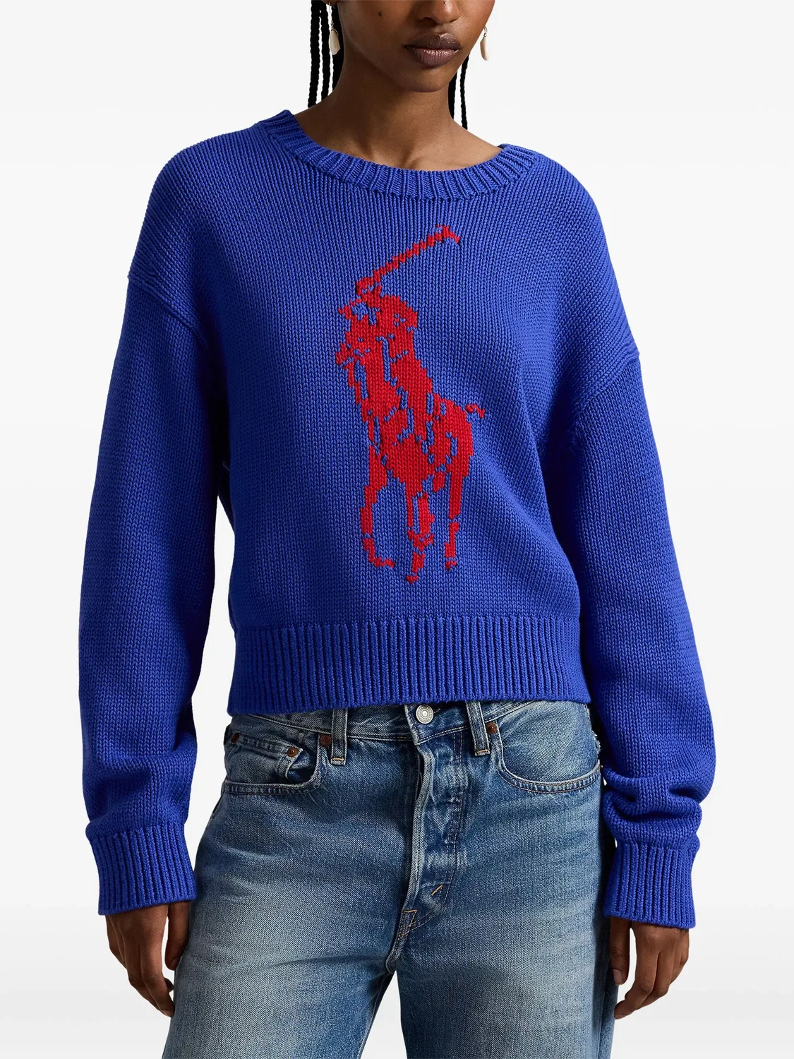 Свитер с большим логотипом Polo Ralph Lauren, синий — фото 4