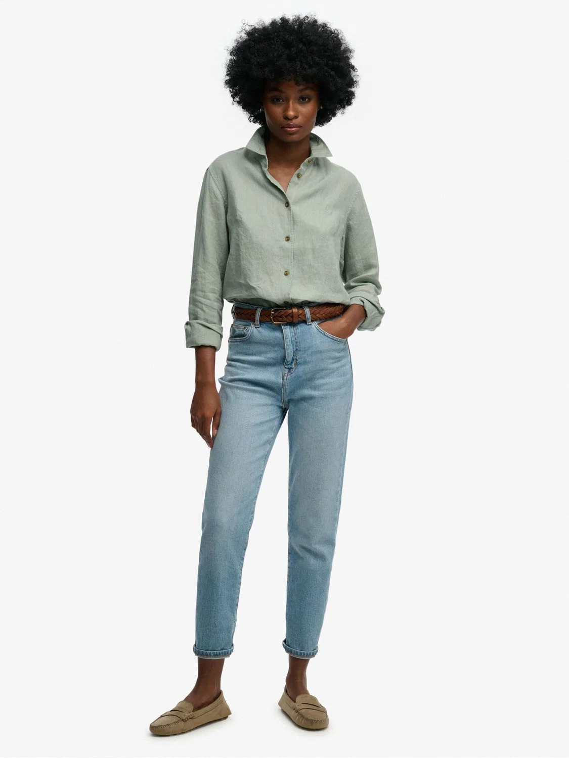 Рубашка boyfriend Premium Linen Superdry, зеленый — фото 4