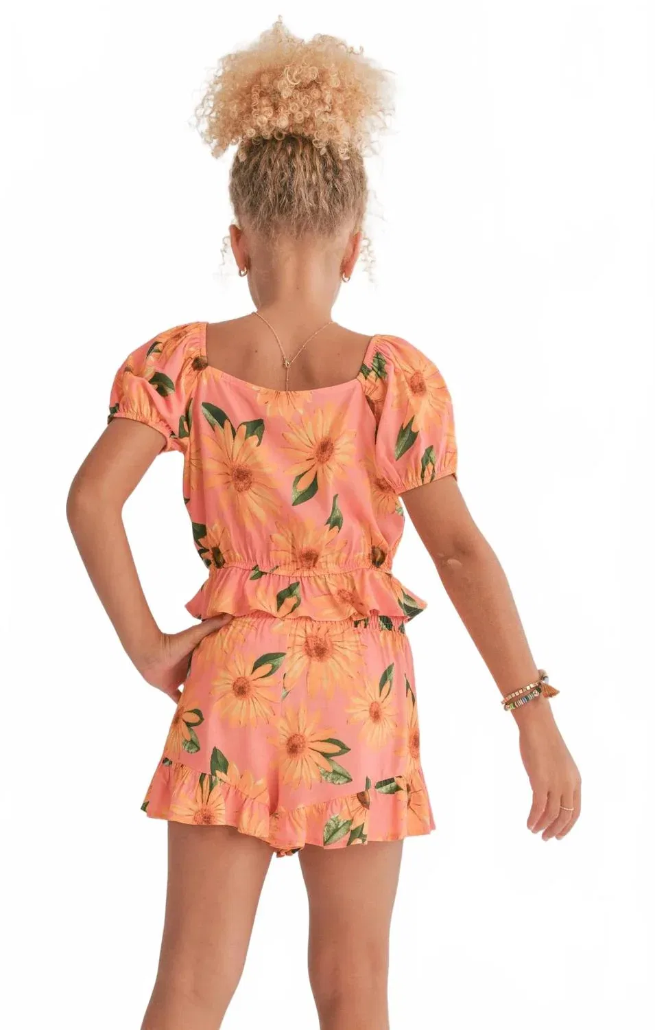 Детская блузка для девочек с принтом ромашек Vitamin D Top Sadie & Sage, Coral Pink — фото 2