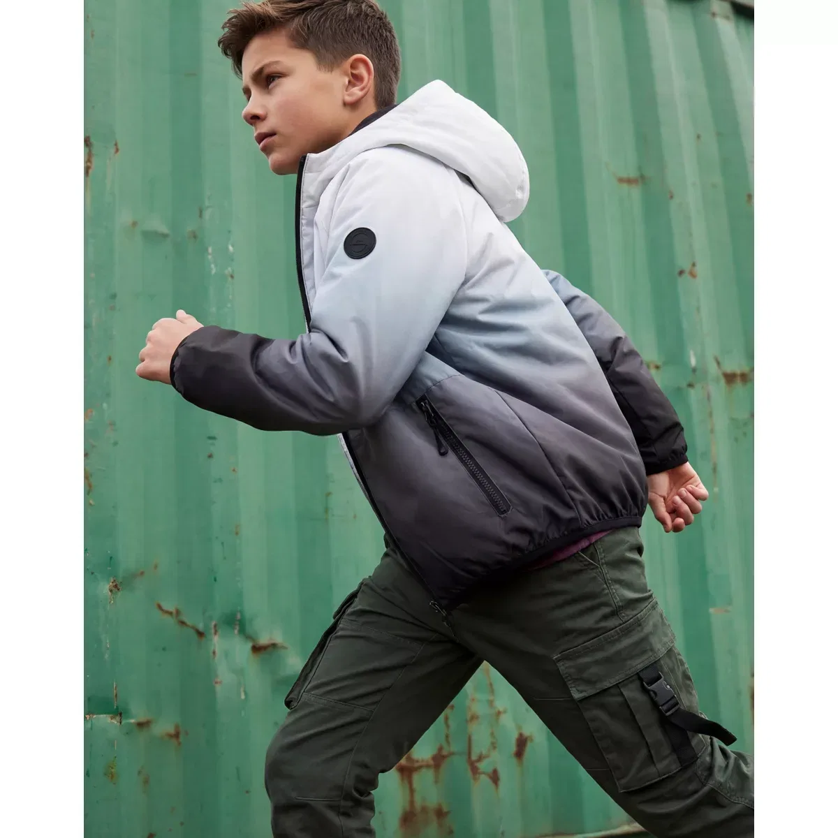 Детская куртка-ветровка для мальчиков с принтом Ombré Check Rokka&Rolla, Black — фото 4