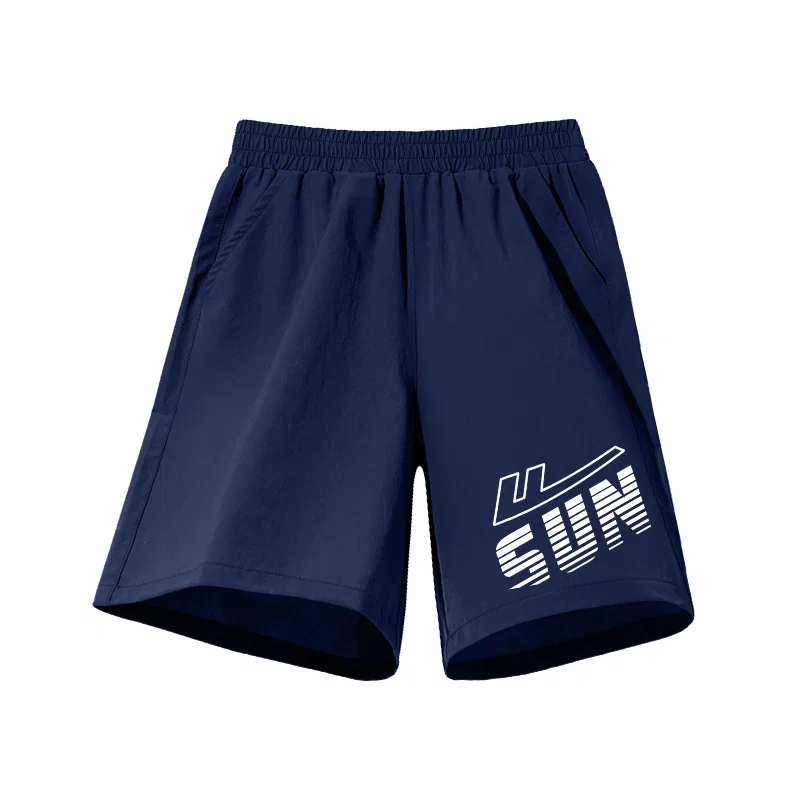 Детские шорты в спортивном стиле, H Line White Text Left Bottom K WARRIOR, Navy Blue