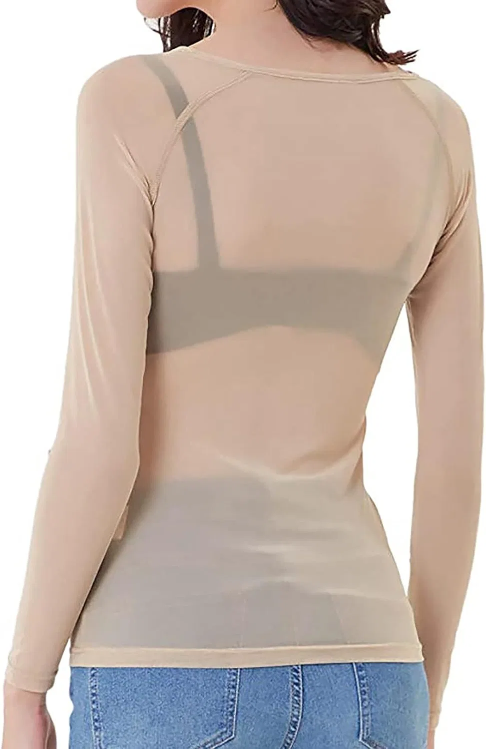 Женская сетчатая футболка с длинным рукавом Slim Fit, Khaki — фото 4