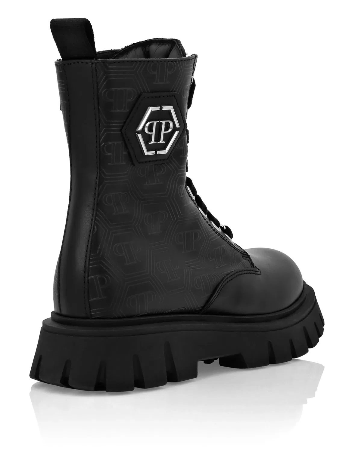 Детские кожаные ботинки на шнуровке с логотипом Hexagon Monogram PHILIPP PLEIN, черный — фото 3