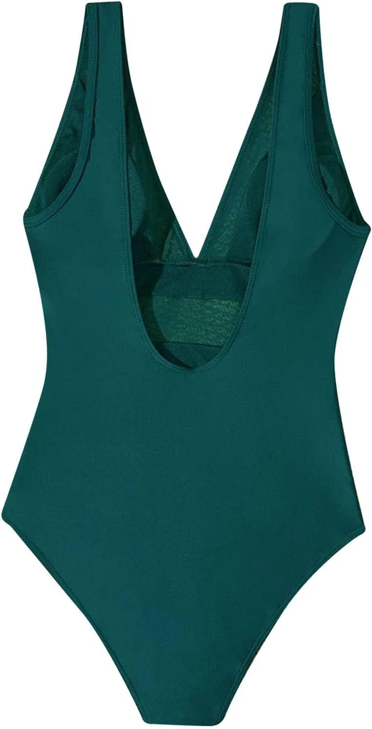 Женский слитный купальник slim fit с V-образным вырезом, Green — фото 4
