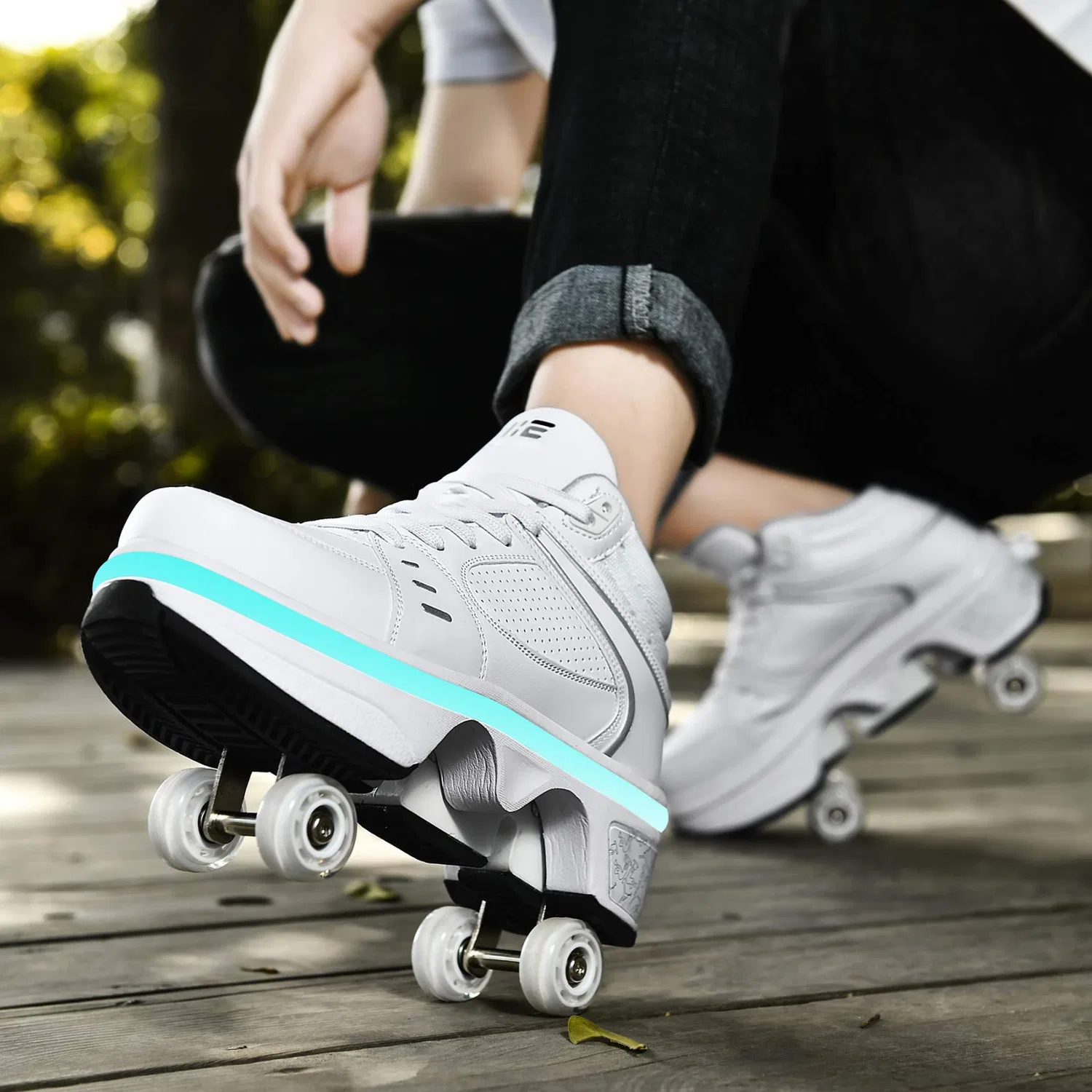 Детские кроссовки-ролики с колесами LED, модель Silver(Hightop) YXHUI, Silver(Hightop)