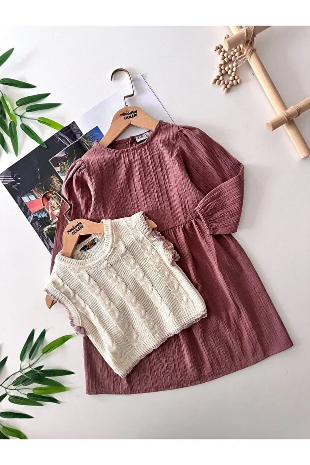 Детское платье для девочек льняное Minigimin Cicileri, Dried Rose-51582