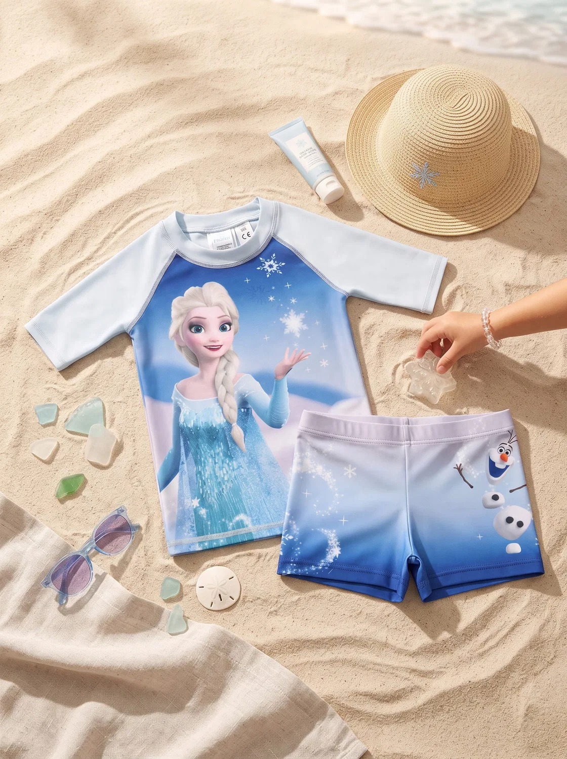 Комплект для плавания с защитой от ультрафиолета с футболкой и шортами Elsa Disney Frozen, синий — фото 2