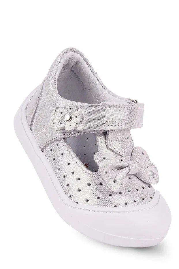 Детские балетки для девочек кожаные Kaptan Junior, Silver