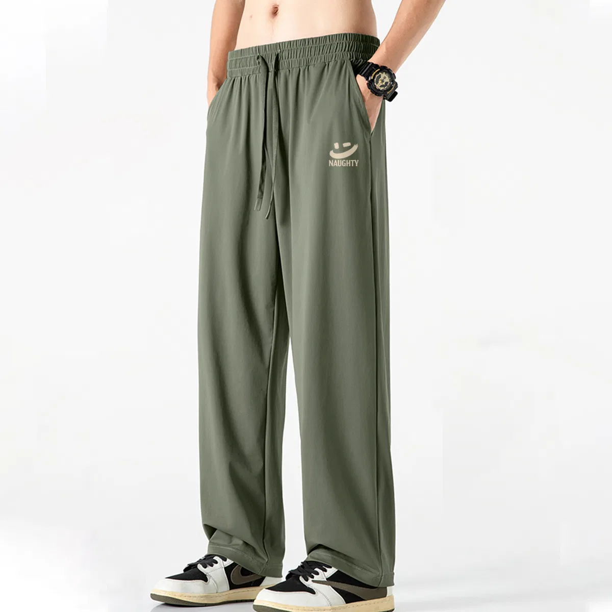 Детские спортивные брюки прямого кроя MINISO, Olive Green (Y Tone) — фото 4