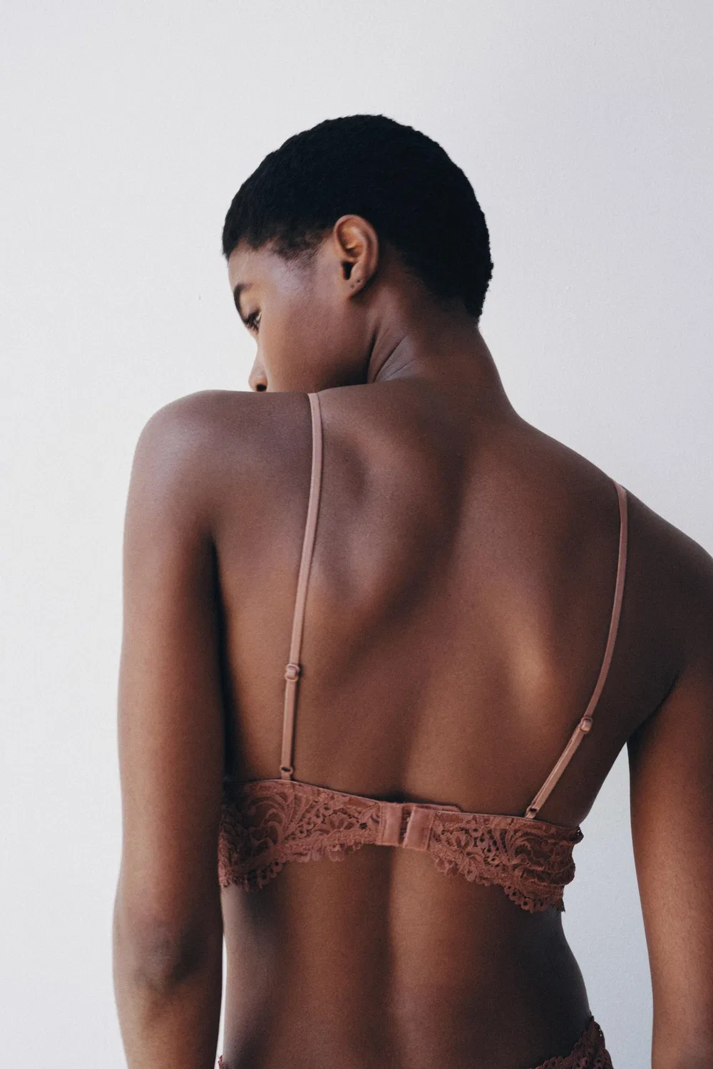 Кружевной треугольный бюстгальтер ZARA, Beige-pink — фото 3