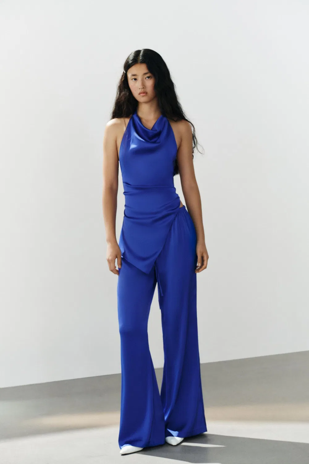 Атласные брюки на завязке ZARA, Electric blue