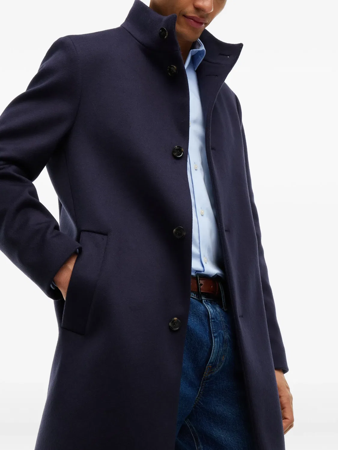 Пальто с воротником-стойкой, синее Tommy Hilfiger, синий — фото 2