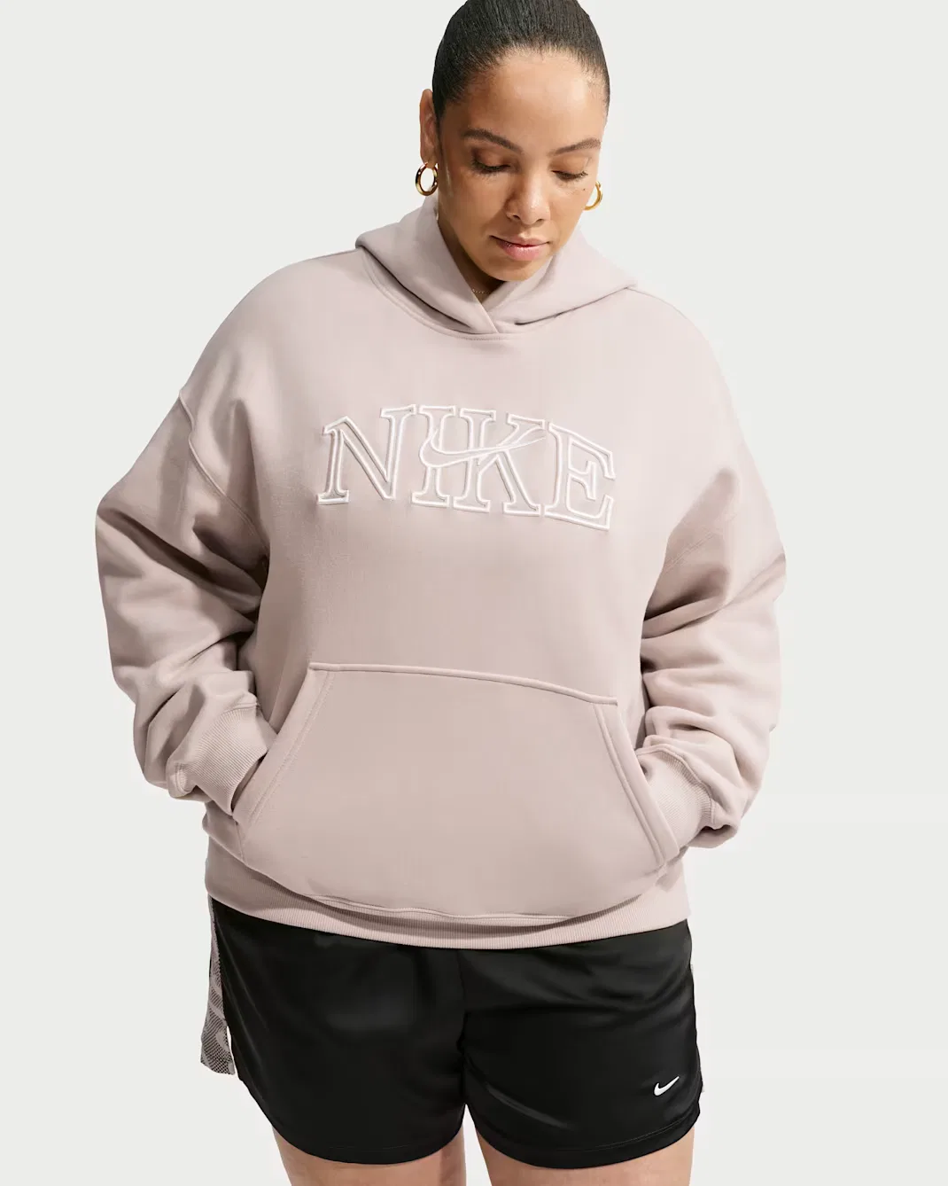 Женская объемная толстовка с логотипом Nike Studio Fleece Medium Weight, Cream II/Sail