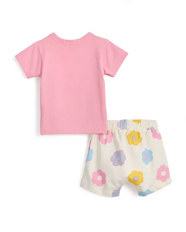 Детский комплект для девочек с принтом Daisy Tee & Shorts Set Little Mish, розовый — фото 3