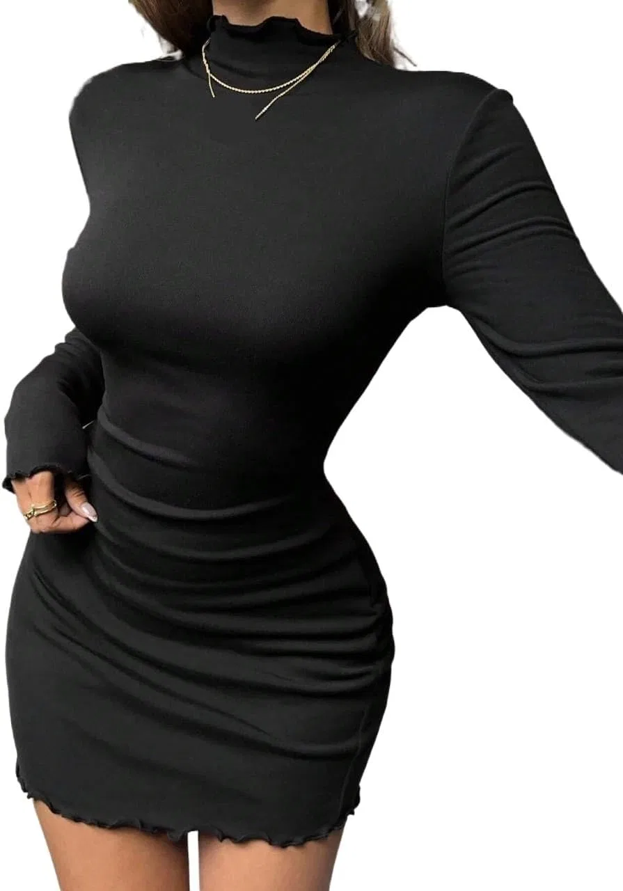 Женское облегающее мини-платье с высоким воротом Casual, Black — фото 2