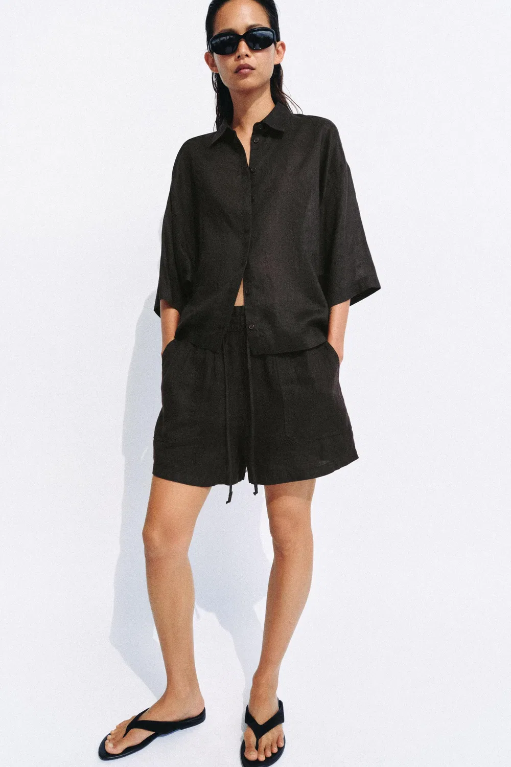 Рубашка из рами оверсайз из коллекции ZW ZARA, Brown