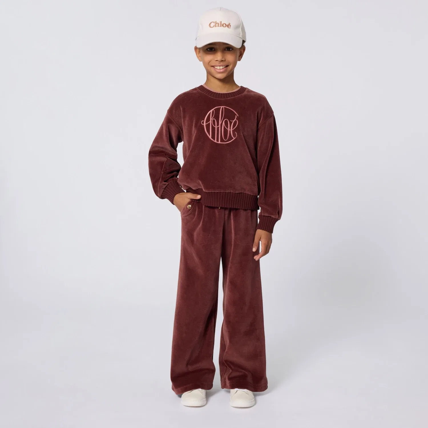 Свитер хлопковый с логотипом Chloé Kids, бордовый — фото 4