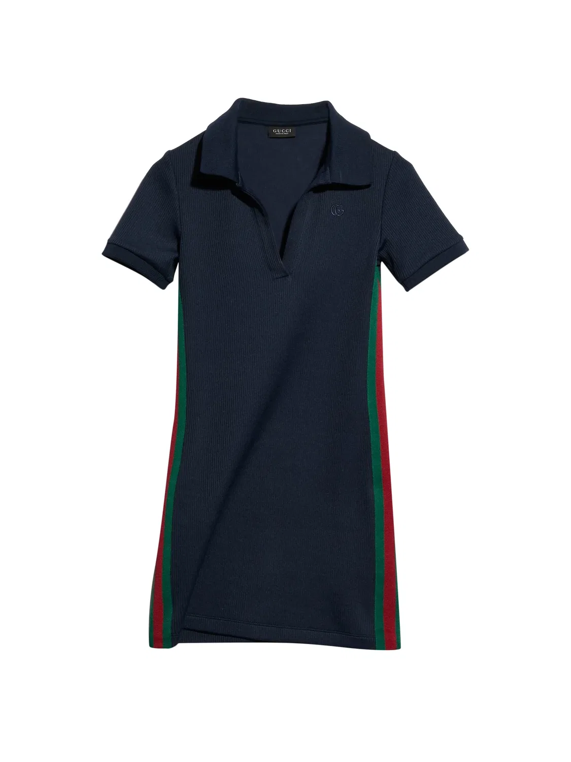 Платье в рубчик с отделкой Web синее Gucci, синий