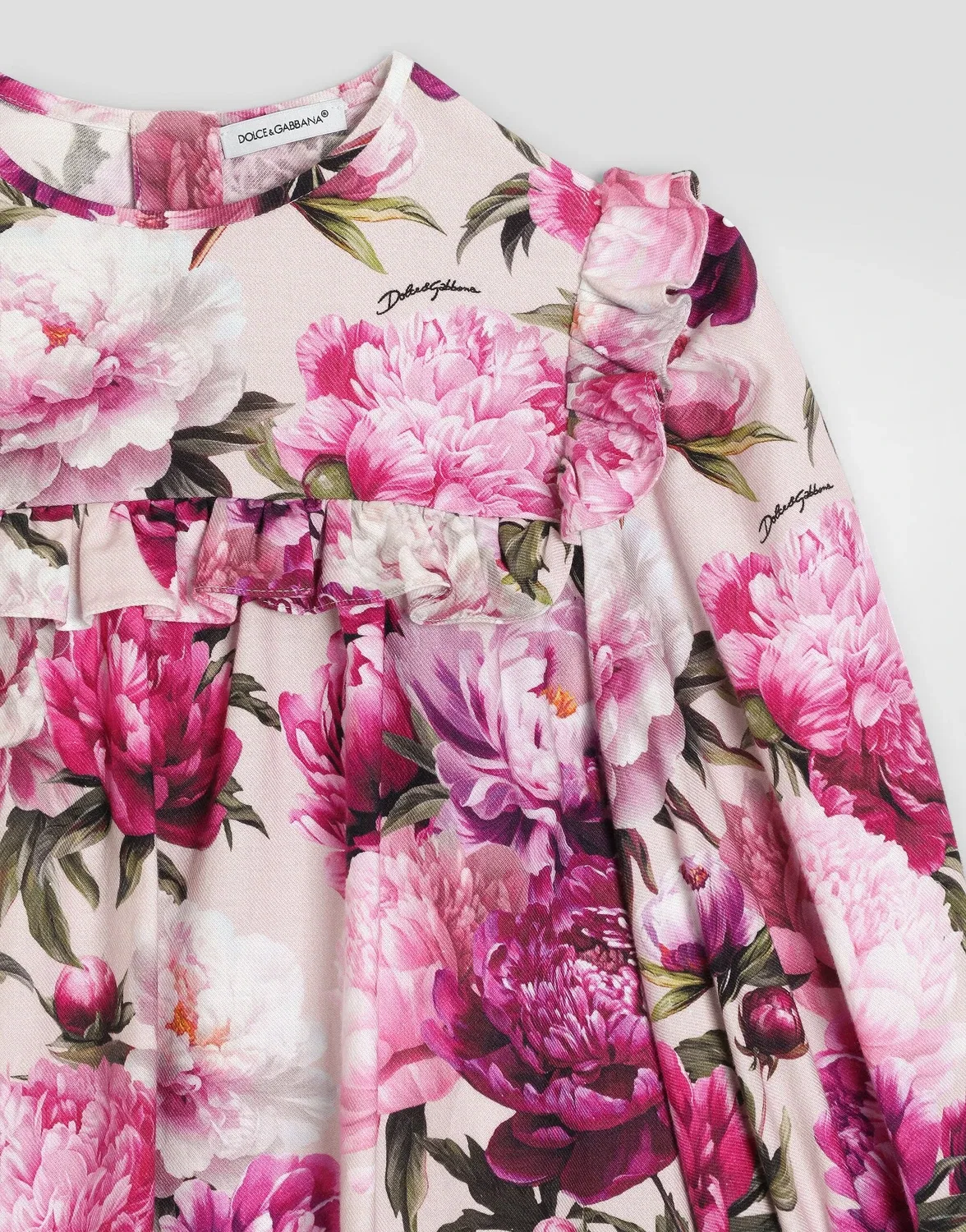 Платье хлопковое фланелевое с пионовым принтом Dolce&Gabbana, бежевый — фото 3