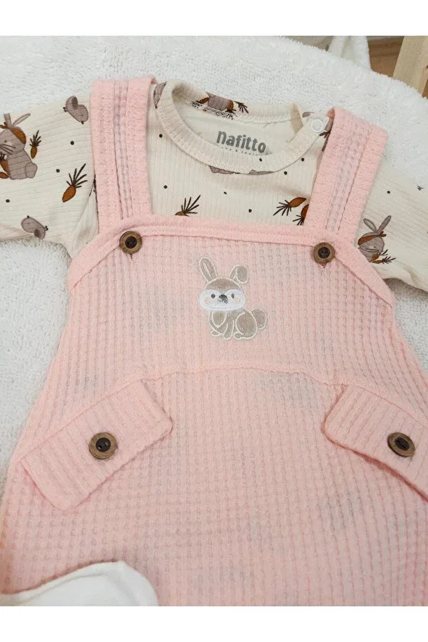 Детский комбинезон для девочек с вышивкой кролика Nafitto Baby&Junior, Pink — фото 3