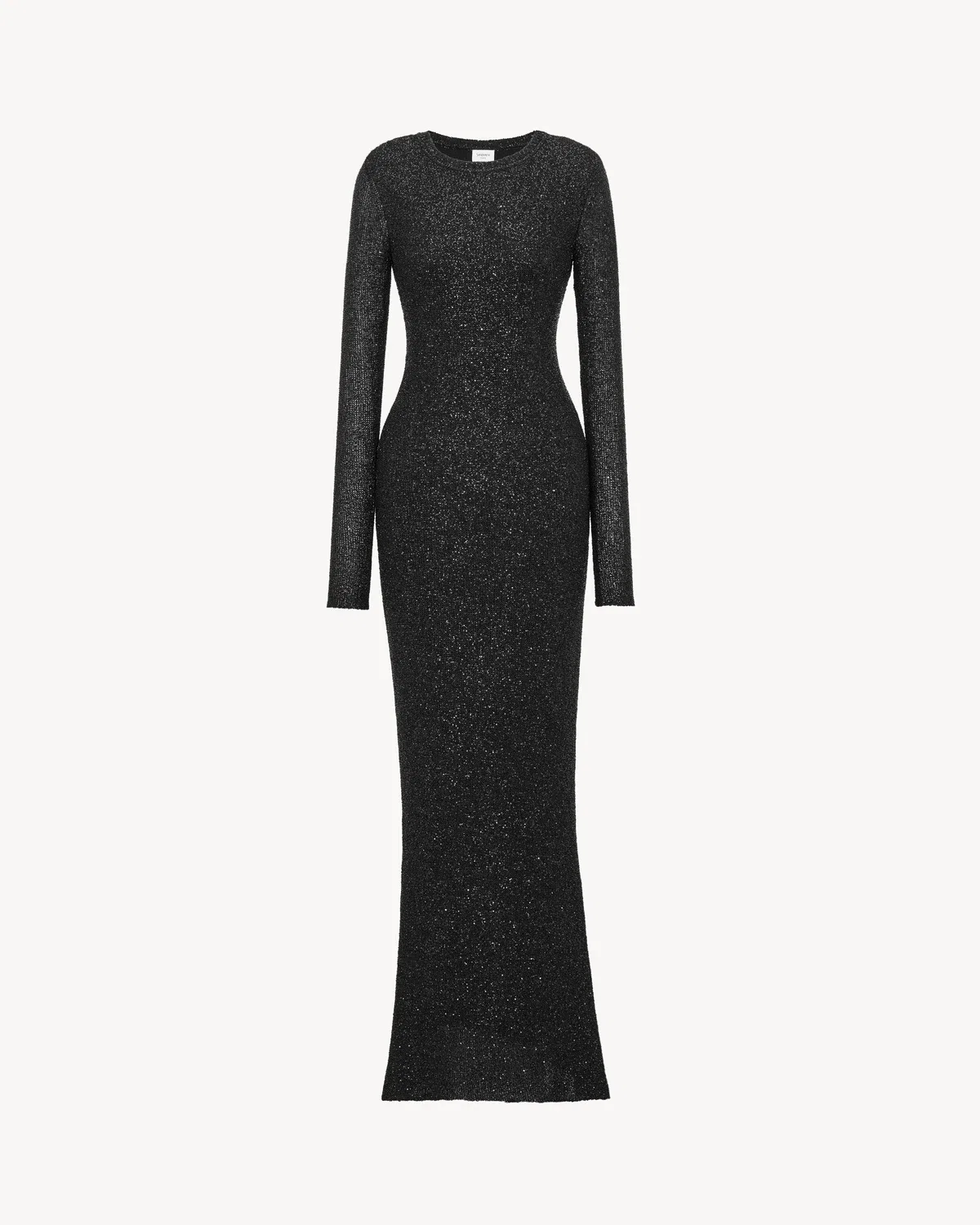 Длинное платье с пайетками из металлизированного трикотажа SAINT LAURENT, черный