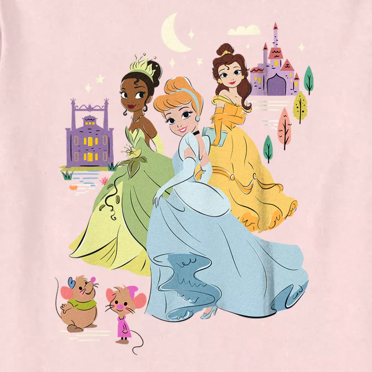 Детское футболка с принтом Disney Cartoon Princesses and Friends Short Sleeve T-Shirt, Light Pink — фото 2