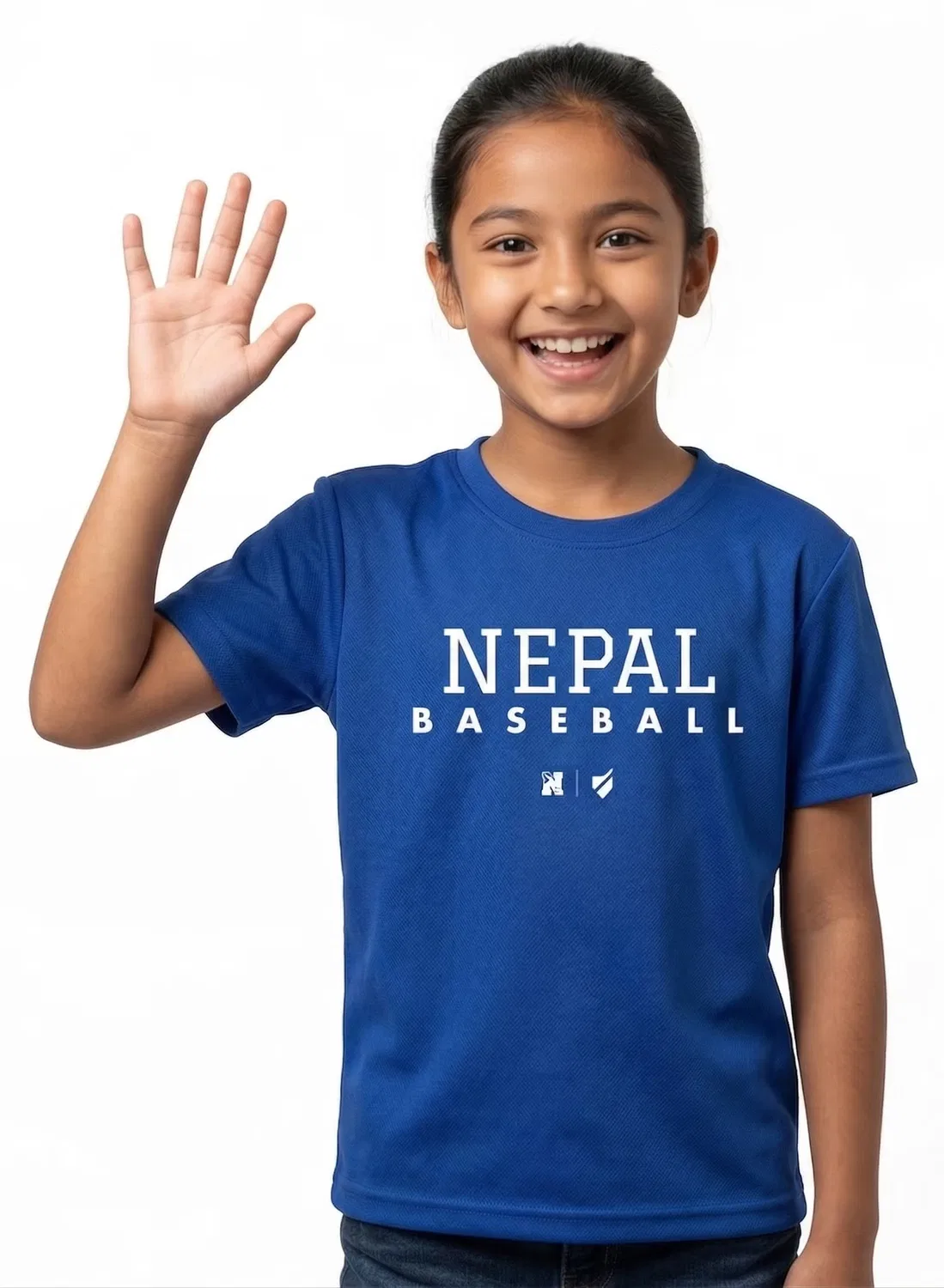 Футболка детская с принтом Nepal Baseball United, синий — фото 3