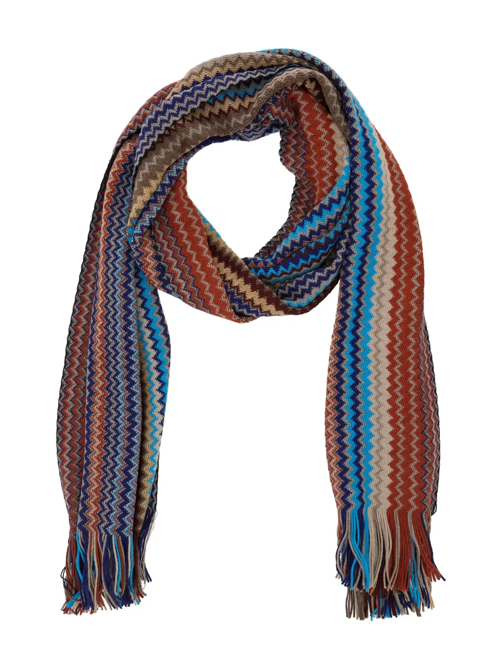 

Шарф с бахромой и зигзагообразным узором Missoni, синий