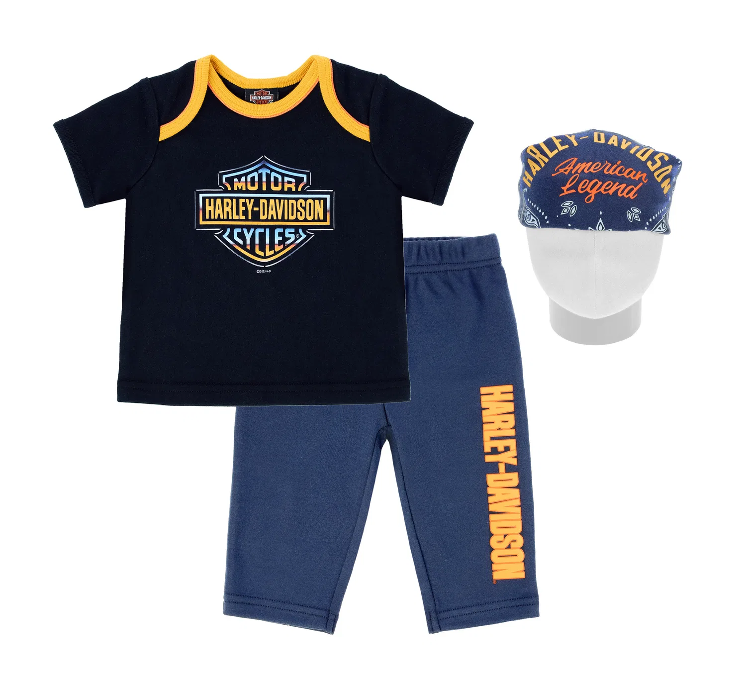 Комплект для младенца из трикотажа 3 предмета Interlock Harley Davidson, Indigo Blue/Black