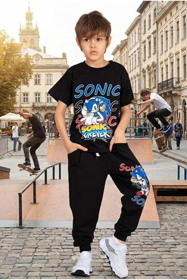 Детский комплект для мальчиков с принтом Sonic Black Stylenest, Black