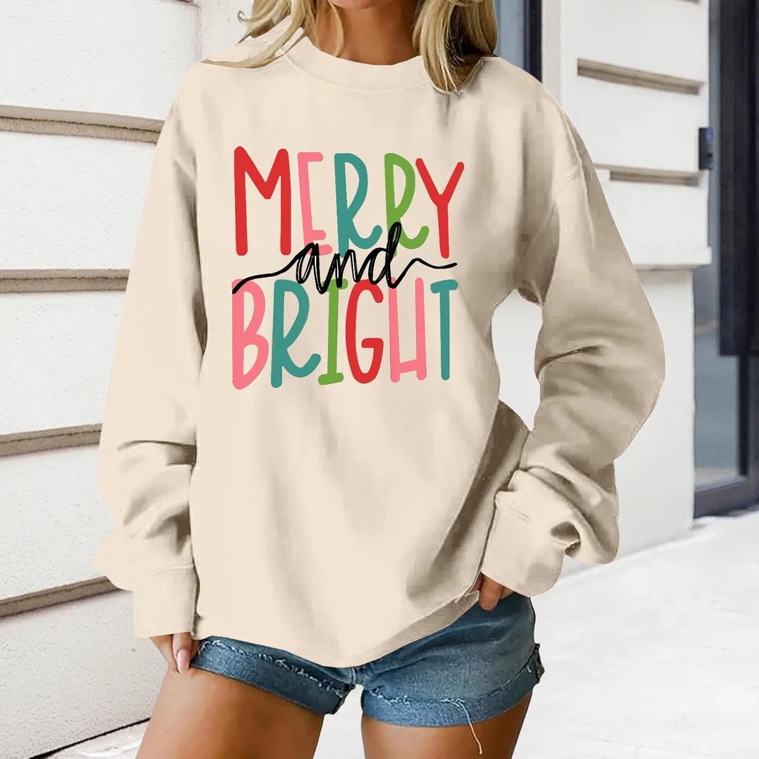 Женский свитшот Merry And Bright с длинным рукавом, бежевый — фото 2