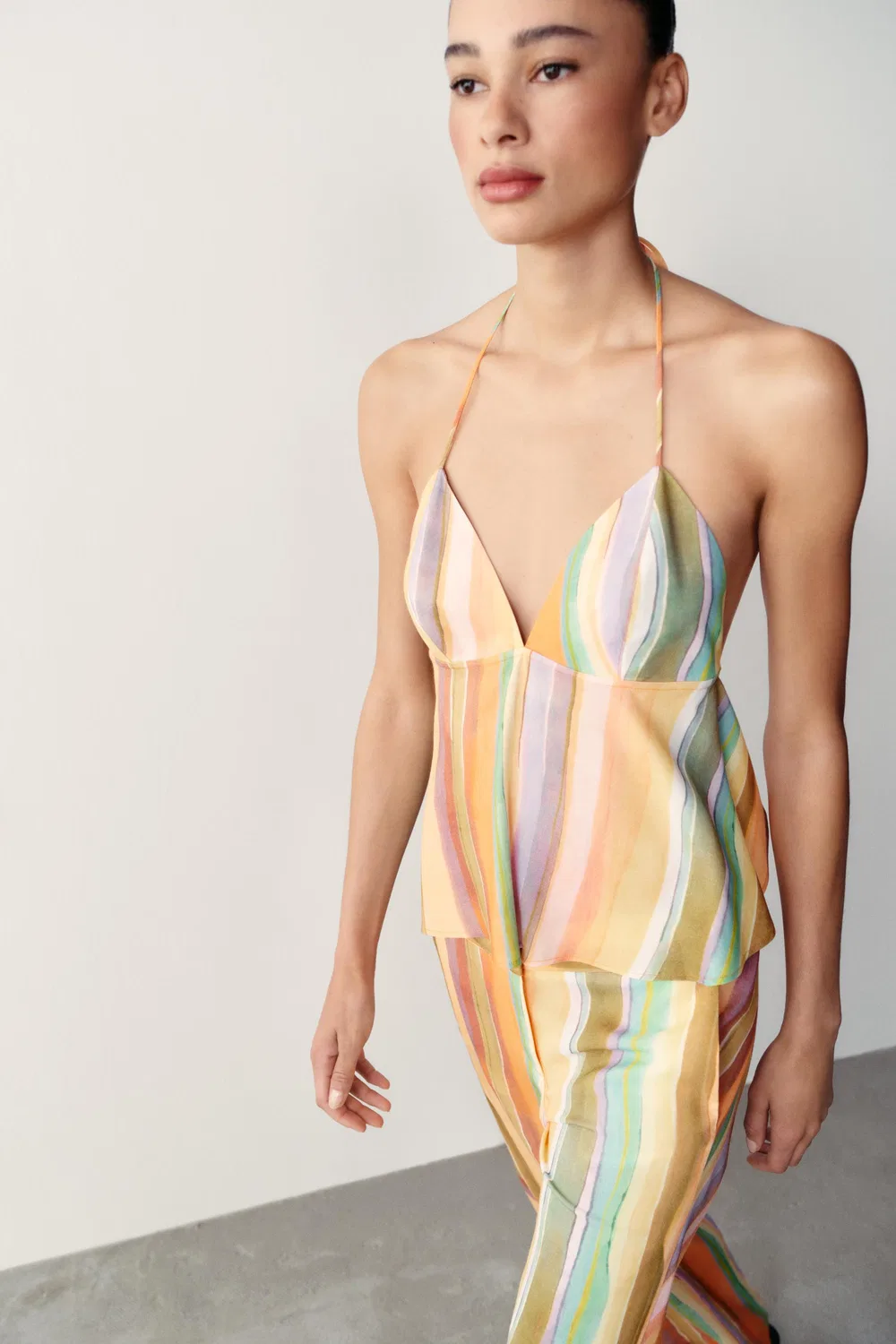 Полосатый топ с завязками на шее ZARA, Multicoloured — фото 4