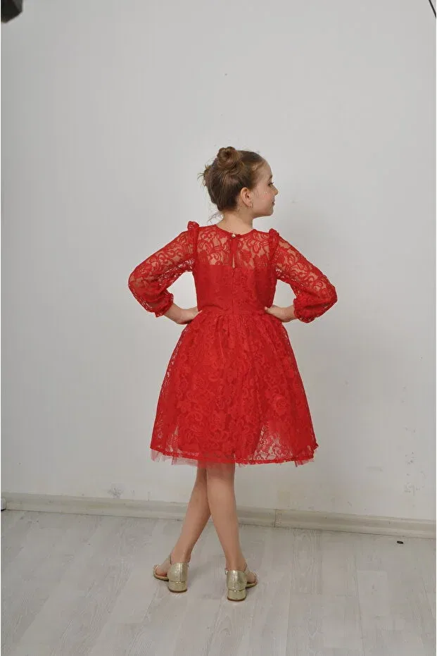 Детское платье для девочек с длинным рукавом Filizdens Kids, Red — фото 3