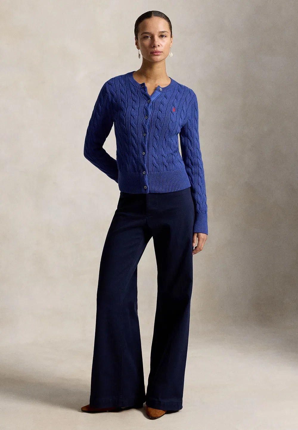 Хлопковый кардиган с круглым вырезом и косами - кардиган Polo Ralph Lauren, Charter Blue — фото 2