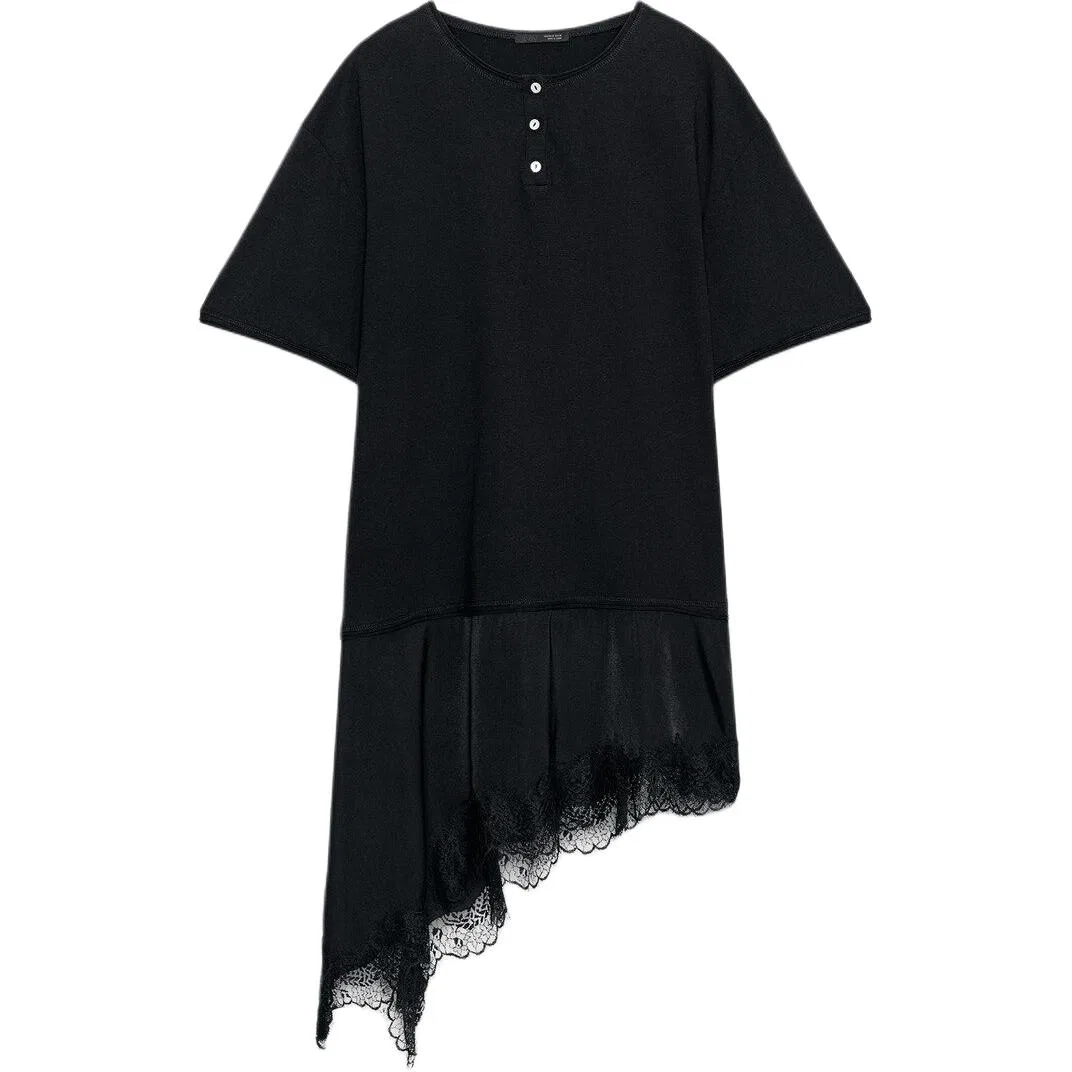 Женская футболка с круглым вырезом прямого кроя Black ZARA