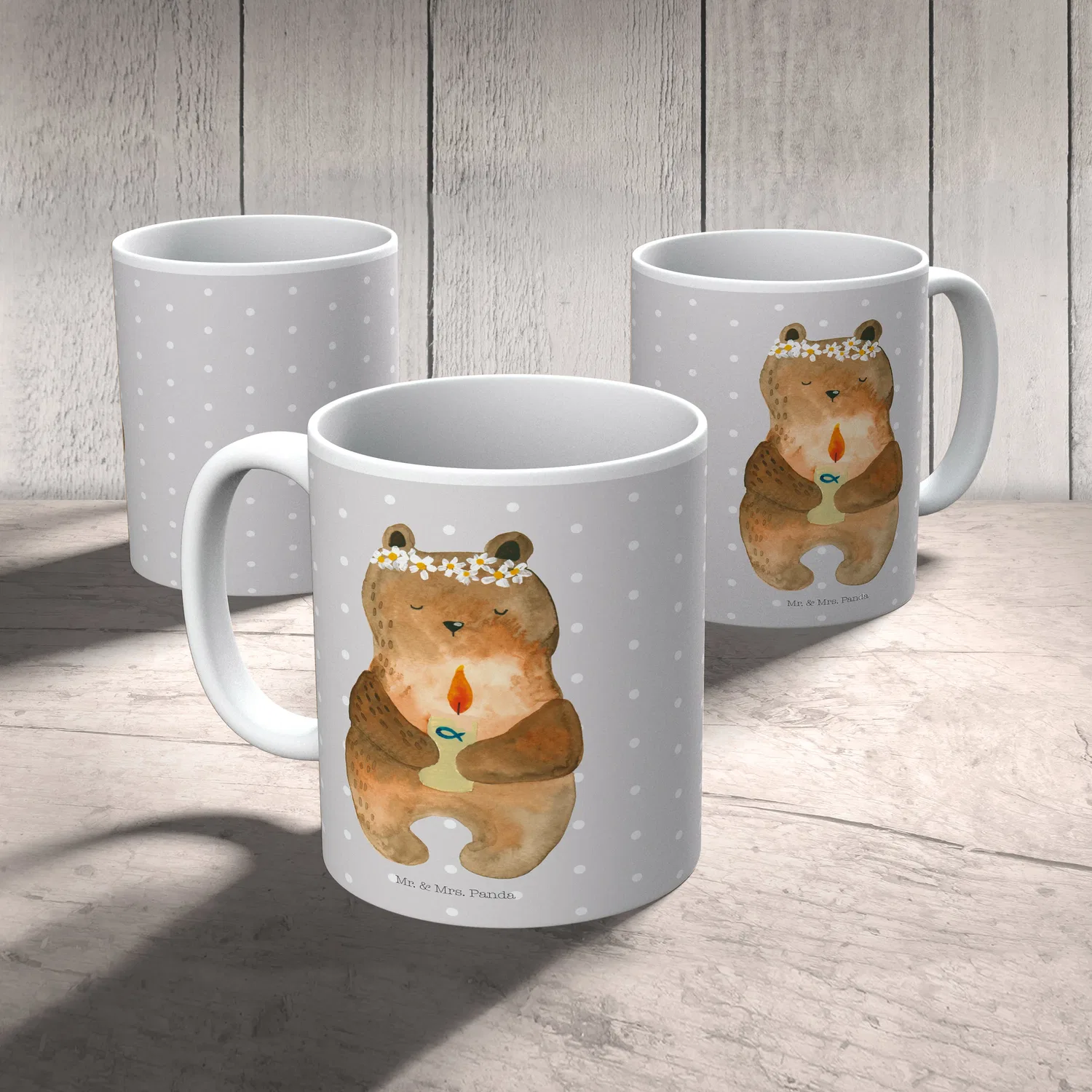 Детская кружка с медведем без надписи, модель Bär Kommunion Mr. & Mrs. Panda, серый — фото 4