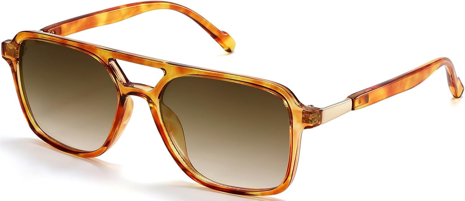 

Ретро-авиаторы солнцезащитные очки для женщин и мужчин, винтажные квадратные очки-пилот, модные солнцезащитные очки YUNKRK, Light Tortoise Frame + Light Brown Gradient Lens