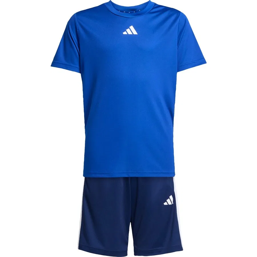 Спортивный комплект футболки и шорт с принтом 3 полосы adidas Sportswear Train Essentials, Сине-белый — фото 3