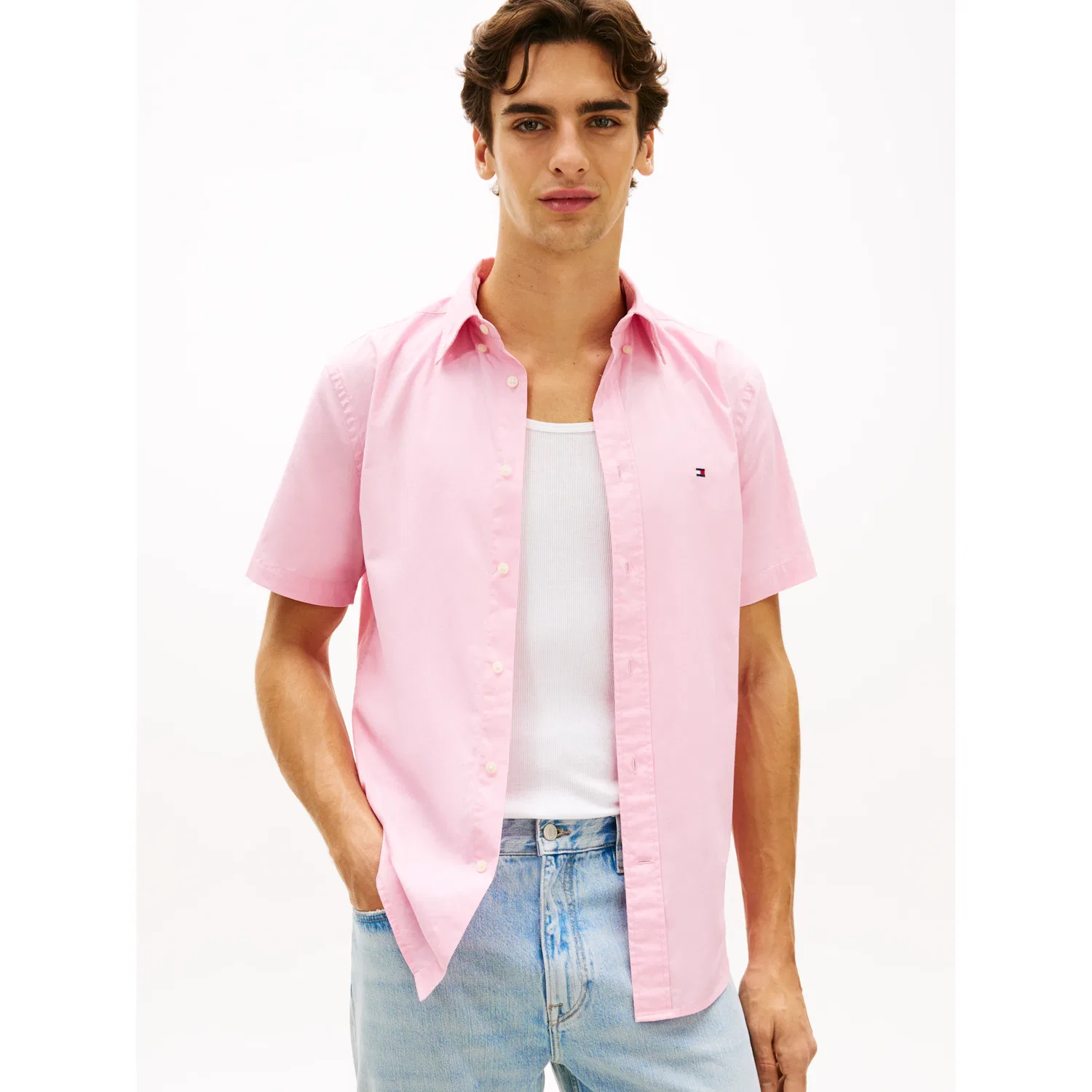 Мужская повседневная рубашка с коротким рукавом Tommy Hilfiger, Classic Pink