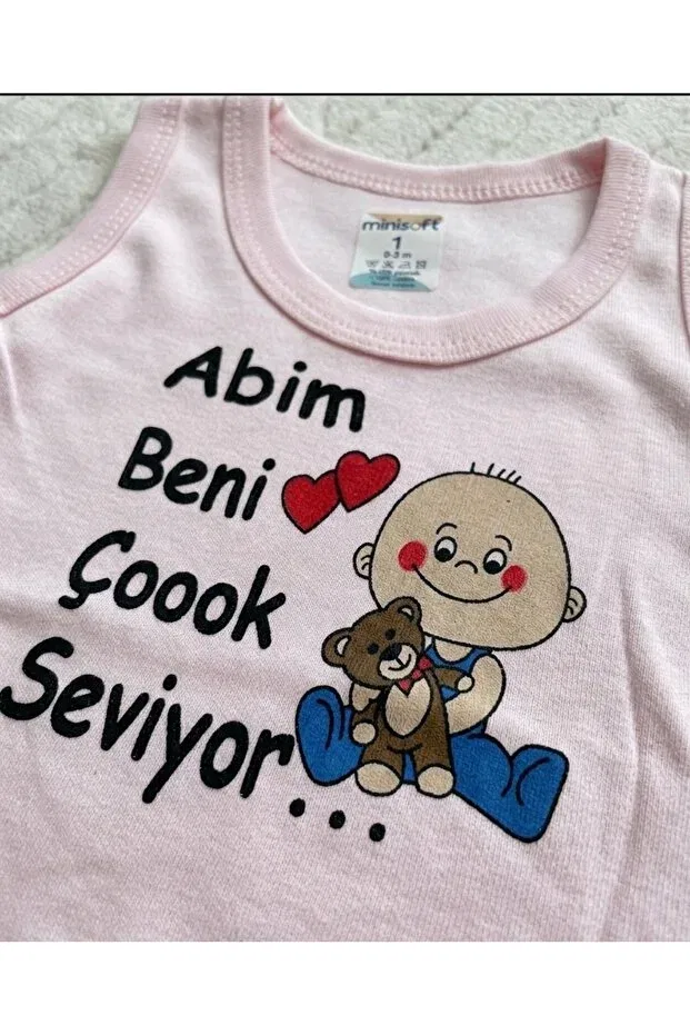 Детское боди для новорожденных с принтом "Abim loves me very much" Minisoft, Pink — фото 2