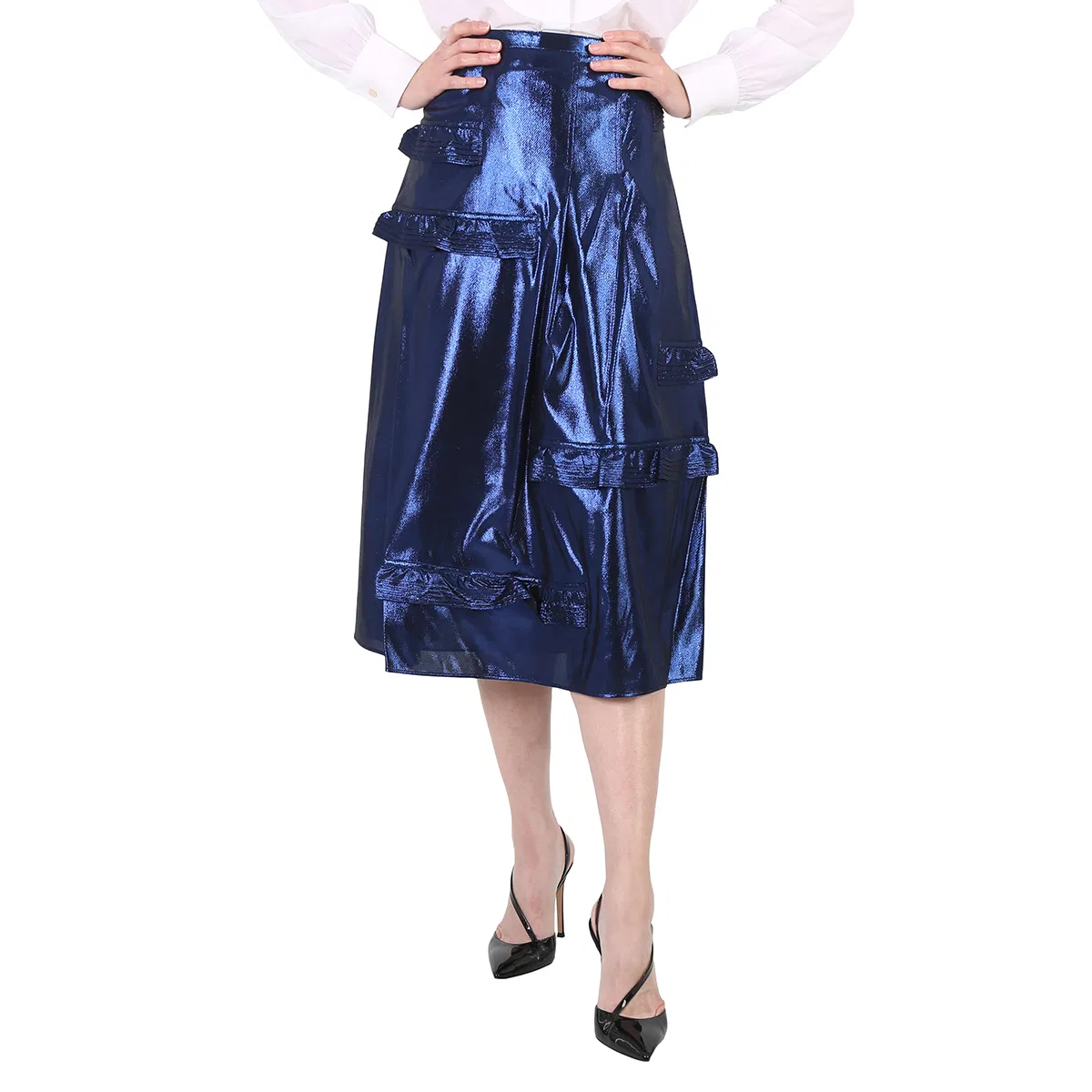 Юбка с воланами и блеском Bright Navy Ruffle Detail Lame Skirt Burberry, Bright Navy