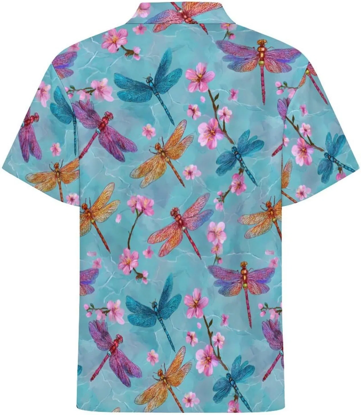 Мужская поло с коротким рукавом, Dragonfly and Floral, на молнии, с карманом, Style — фото 4