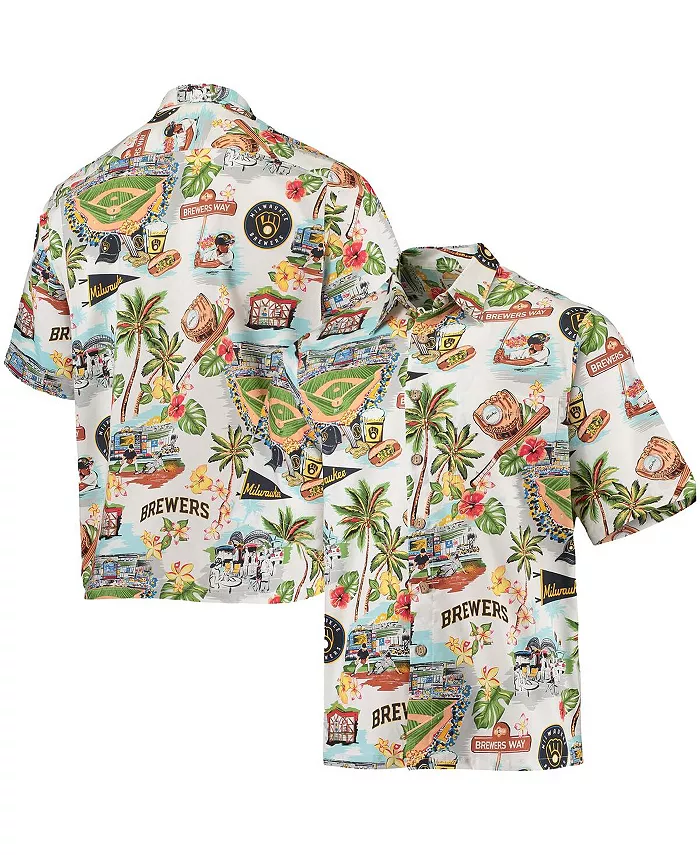 

Мужская белая рубашка на пуговицах Milwaukee Brewers с принтом Reyn Spooner