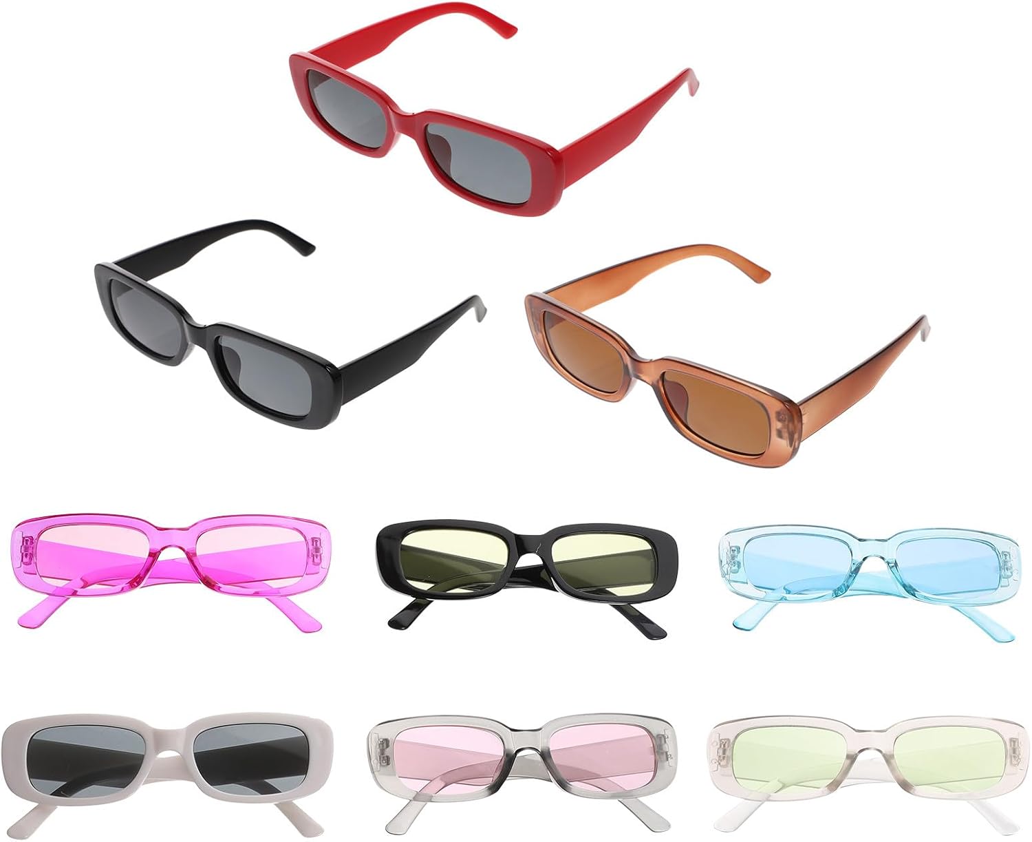 

Набор из 9 прямоугольных солнцезащитных очков в винтажном стиле, маленькая оправа, для женщин и мужчин, с линзами разных цветов, стильные очки для активного отдыха и вечеринок VERDANVERSE, Assorted Color