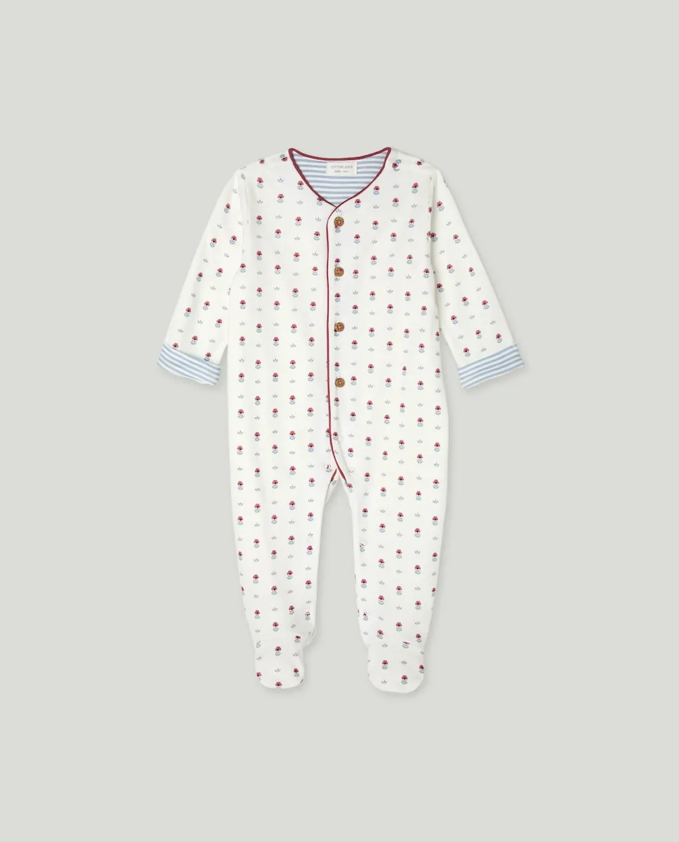 

Длинный комбинезон с пуговицами, украшенный цветочным принтом для девочки-шага Cotton Juice, белый