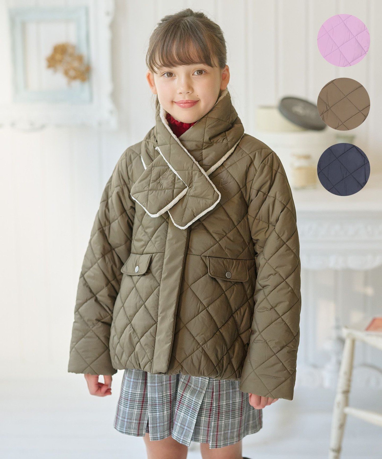 Куртка [150-170 см] Стеганая верхняя одежда со шарфом Kids Suite, Khaki [054]